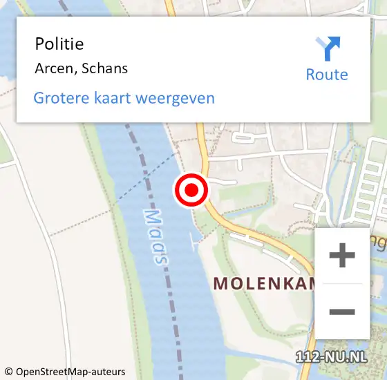 Locatie op kaart van de 112 melding: Politie Arcen, Schans op 21 mei 2023 11:00