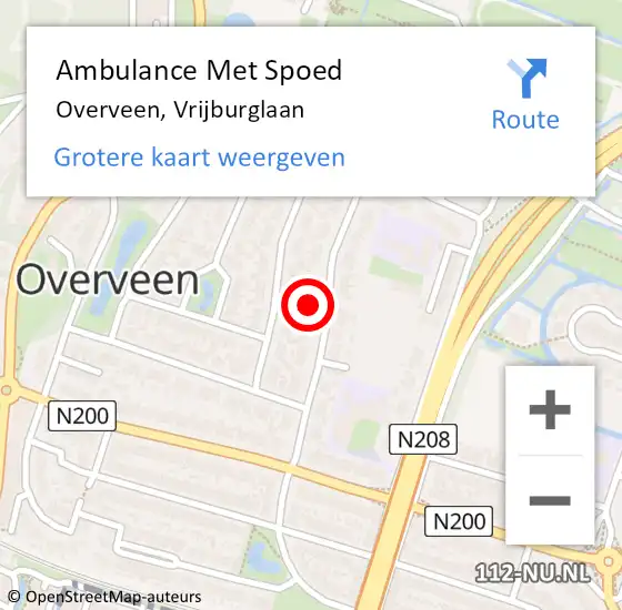 Locatie op kaart van de 112 melding: Ambulance Met Spoed Naar Overveen, Vrijburglaan op 21 mei 2023 11:36