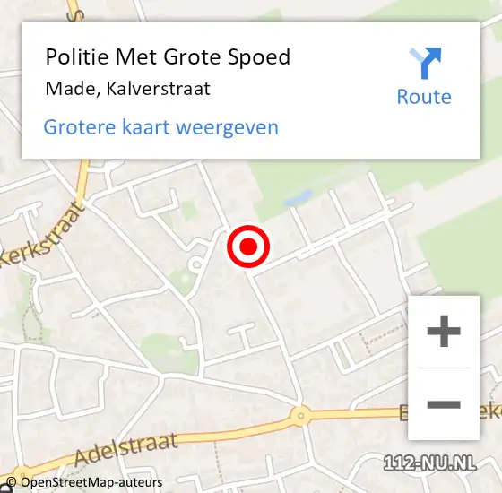 Locatie op kaart van de 112 melding: Politie Met Grote Spoed Naar Made, Kalverstraat op 21 mei 2023 11:54