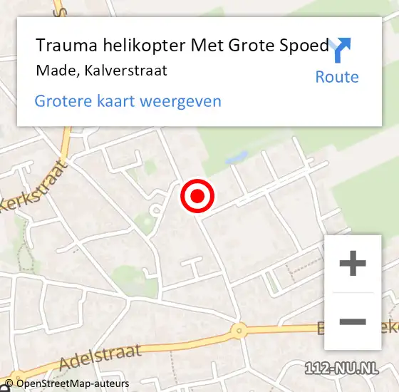 Locatie op kaart van de 112 melding: Trauma helikopter Met Grote Spoed Naar Made, Kalverstraat op 21 mei 2023 12:05