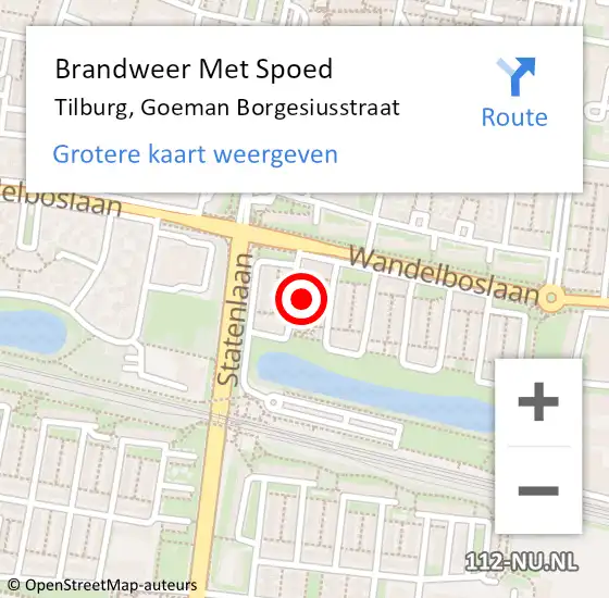 Locatie op kaart van de 112 melding: Brandweer Met Spoed Naar Tilburg, Goeman Borgesiusstraat op 21 mei 2023 13:03