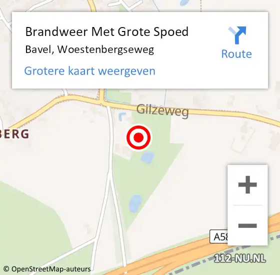 Locatie op kaart van de 112 melding: Brandweer Met Grote Spoed Naar Bavel, Woestenbergseweg op 21 mei 2023 13:25