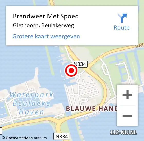 Locatie op kaart van de 112 melding: Brandweer Met Spoed Naar Giethoorn, Beulakerweg op 21 mei 2023 13:52