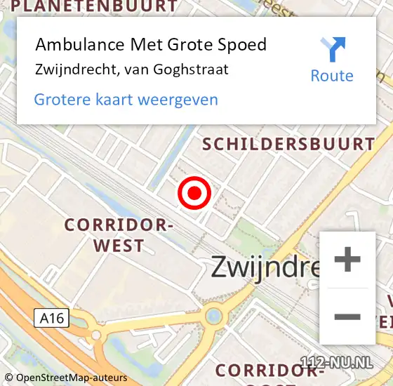 Locatie op kaart van de 112 melding: Ambulance Met Grote Spoed Naar Zwijndrecht, van Goghstraat op 21 mei 2023 14:20