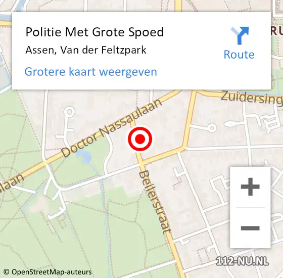 Locatie op kaart van de 112 melding: Politie Met Grote Spoed Naar Assen, Van der Feltzpark op 21 mei 2023 14:23