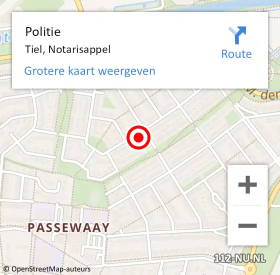 Locatie op kaart van de 112 melding: Politie Tiel, Notarisappel op 21 mei 2023 14:36