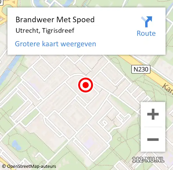 Locatie op kaart van de 112 melding: Brandweer Met Spoed Naar Utrecht, Tigrisdreef op 21 mei 2023 16:07