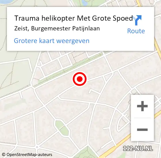 Locatie op kaart van de 112 melding: Trauma helikopter Met Grote Spoed Naar Zeist, Burgemeester Patijnlaan op 21 mei 2023 16:16