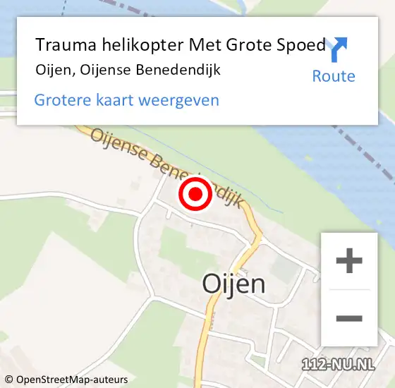 Locatie op kaart van de 112 melding: Trauma helikopter Met Grote Spoed Naar Oijen, Oijense Benedendijk op 21 mei 2023 16:32