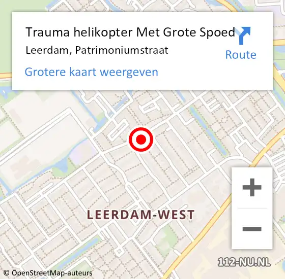 Locatie op kaart van de 112 melding: Trauma helikopter Met Grote Spoed Naar Leerdam, Patrimoniumstraat op 21 mei 2023 17:03