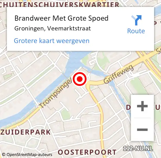 Locatie op kaart van de 112 melding: Brandweer Met Grote Spoed Naar Groningen, Veemarktstraat op 21 mei 2023 17:21