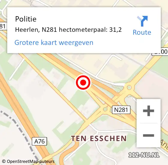 Locatie op kaart van de 112 melding: Politie Heerlen, N281 hectometerpaal: 31,2 op 21 mei 2023 17:23