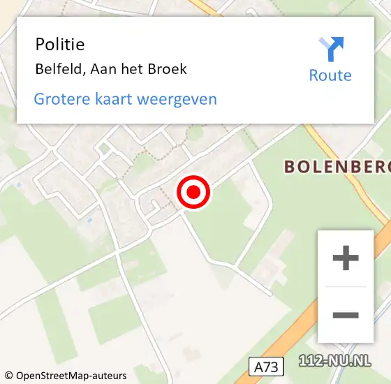 Locatie op kaart van de 112 melding: Politie Belfeld, Aan het Broek op 21 mei 2023 18:08