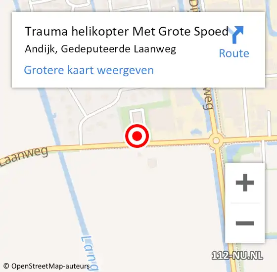 Locatie op kaart van de 112 melding: Trauma helikopter Met Grote Spoed Naar Andijk, Gedeputeerde Laanweg op 21 mei 2023 18:17