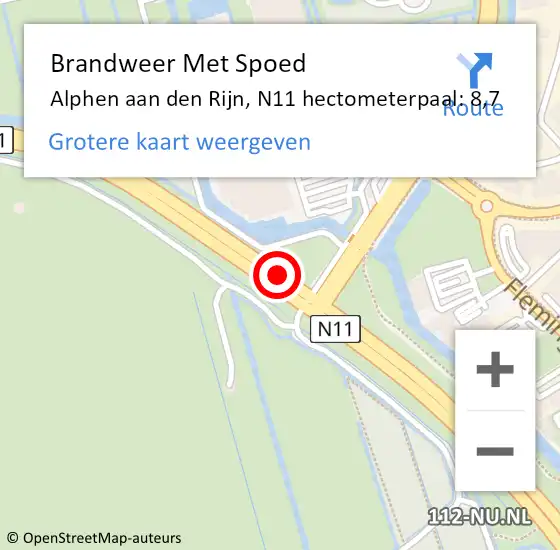 Locatie op kaart van de 112 melding: Brandweer Met Spoed Naar Alphen aan den Rijn, N11 hectometerpaal: 8,7 op 21 mei 2023 18:19