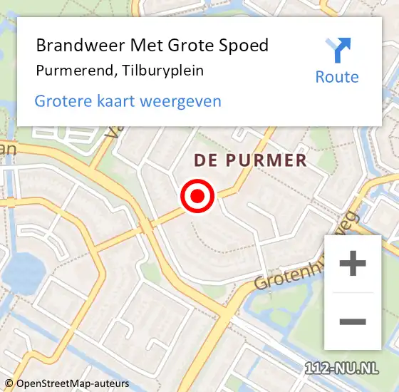 Locatie op kaart van de 112 melding: Brandweer Met Grote Spoed Naar Purmerend, Tilburyplein op 21 mei 2023 18:25