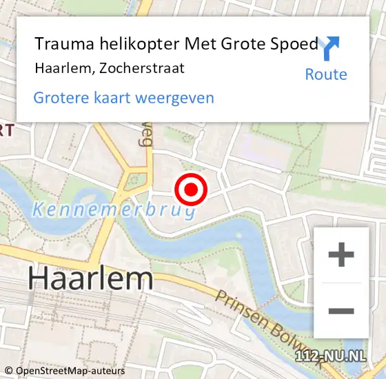 Locatie op kaart van de 112 melding: Trauma helikopter Met Grote Spoed Naar Haarlem, Zocherstraat op 21 mei 2023 18:33