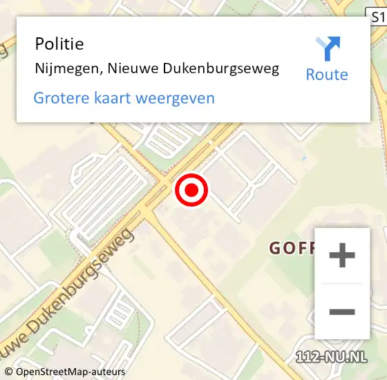 Locatie op kaart van de 112 melding: Politie Nijmegen, Nieuwe Dukenburgseweg op 21 mei 2023 18:34