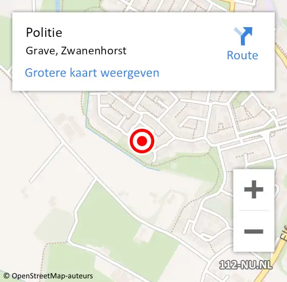 Locatie op kaart van de 112 melding: Politie Grave, Zwanenhorst op 21 mei 2023 19:27