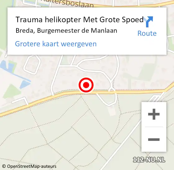 Locatie op kaart van de 112 melding: Trauma helikopter Met Grote Spoed Naar Breda, Burgemeester de Manlaan op 21 mei 2023 19:45