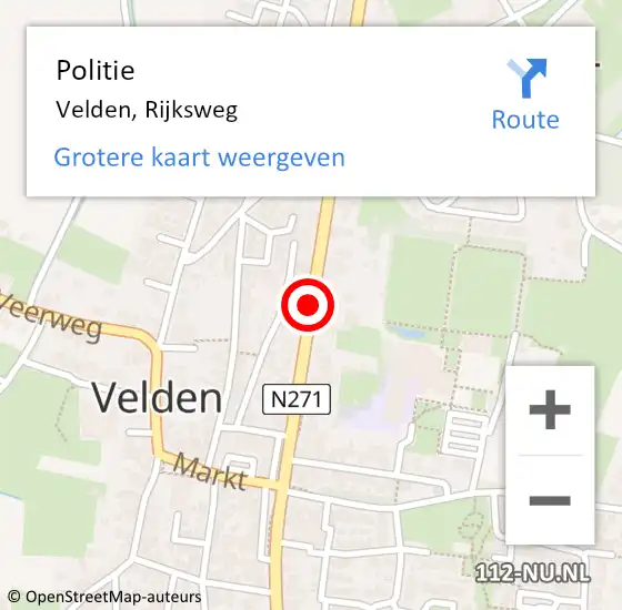 Locatie op kaart van de 112 melding: Politie Velden, Rijksweg op 21 mei 2023 20:14