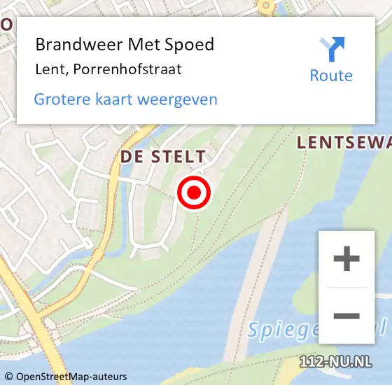 Locatie op kaart van de 112 melding: Brandweer Met Spoed Naar Lent, Porrenhofstraat op 21 mei 2023 20:33