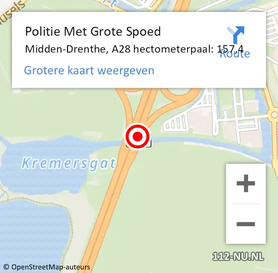 Locatie op kaart van de 112 melding: Politie Met Grote Spoed Naar Midden-Drenthe, A28 hectometerpaal: 157,4 op 21 mei 2023 21:33