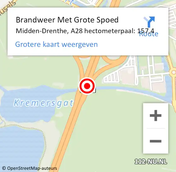 Locatie op kaart van de 112 melding: Brandweer Met Grote Spoed Naar Midden-Drenthe, A28 hectometerpaal: 157,4 op 21 mei 2023 21:34