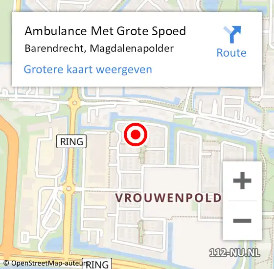 Locatie op kaart van de 112 melding: Ambulance Met Grote Spoed Naar Barendrecht, Magdalenapolder op 21 mei 2023 21:34