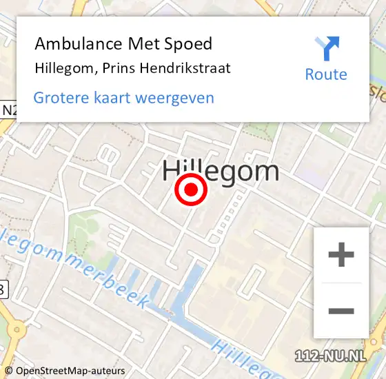 Locatie op kaart van de 112 melding: Ambulance Met Spoed Naar Hillegom, Prins Hendrikstraat op 21 mei 2023 21:44