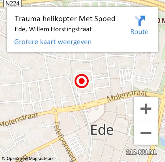 Locatie op kaart van de 112 melding: Trauma helikopter Met Spoed Naar Ede, Willem Horstingstraat op 21 mei 2023 21:51