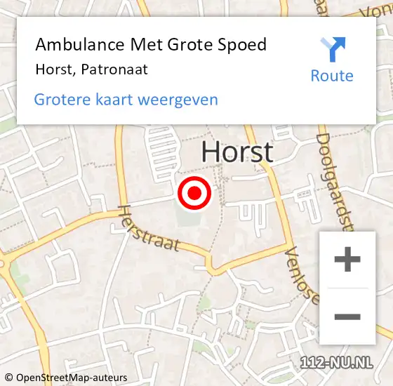 Locatie op kaart van de 112 melding: Ambulance Met Grote Spoed Naar Horst, Patronaat op 26 augustus 2014 09:53