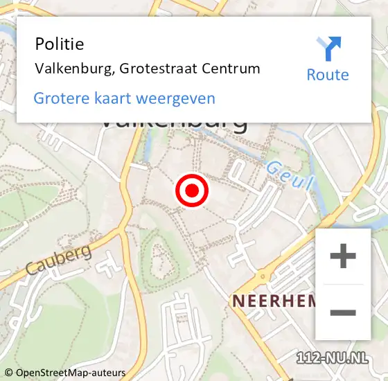 Locatie op kaart van de 112 melding: Politie Valkenburg, Grotestraat Centrum op 21 mei 2023 22:57