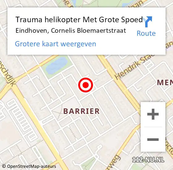 Locatie op kaart van de 112 melding: Trauma helikopter Met Grote Spoed Naar Eindhoven, Cornelis Bloemaertstraat op 21 mei 2023 23:01