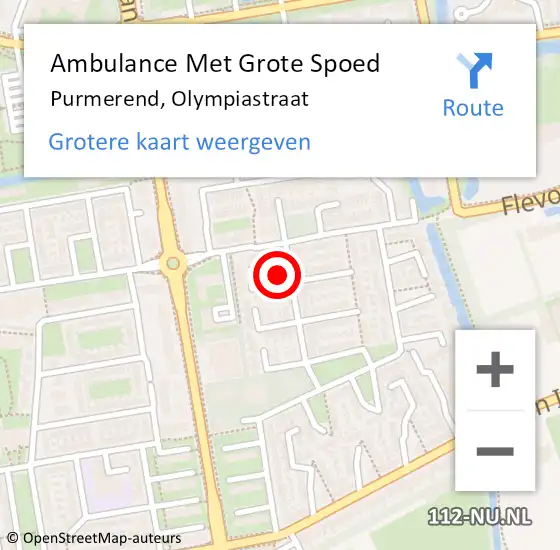 Locatie op kaart van de 112 melding: Ambulance Met Grote Spoed Naar Purmerend, Olympiastraat op 21 mei 2023 23:04