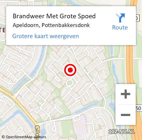 Locatie op kaart van de 112 melding: Brandweer Met Grote Spoed Naar Apeldoorn, Pottenbakkersdonk op 22 mei 2023 00:14