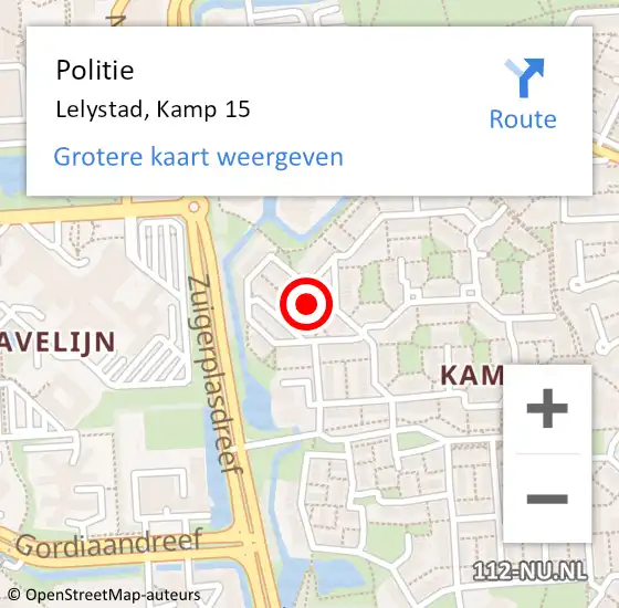 Locatie op kaart van de 112 melding: Politie Lelystad, Kamp 15 op 22 mei 2023 00:15