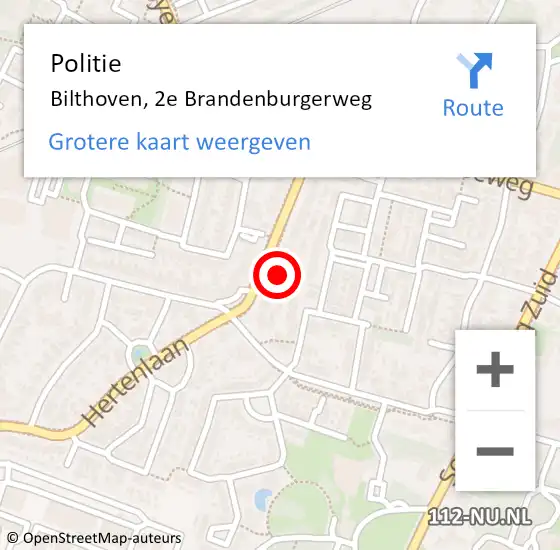 Locatie op kaart van de 112 melding: Politie Bilthoven, 2e Brandenburgerweg op 22 mei 2023 00:19