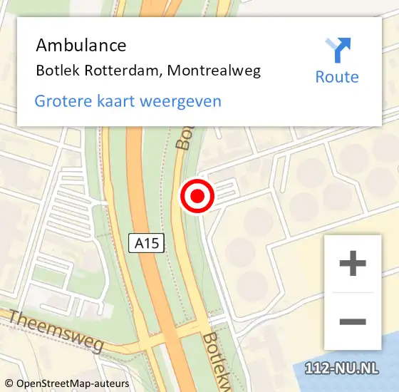 Locatie op kaart van de 112 melding: Ambulance Botlek Rotterdam, Montrealweg op 26 augustus 2014 10:04