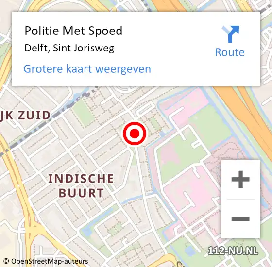 Locatie op kaart van de 112 melding: Politie Met Spoed Naar Delft, Sint Jorisweg op 22 mei 2023 01:07