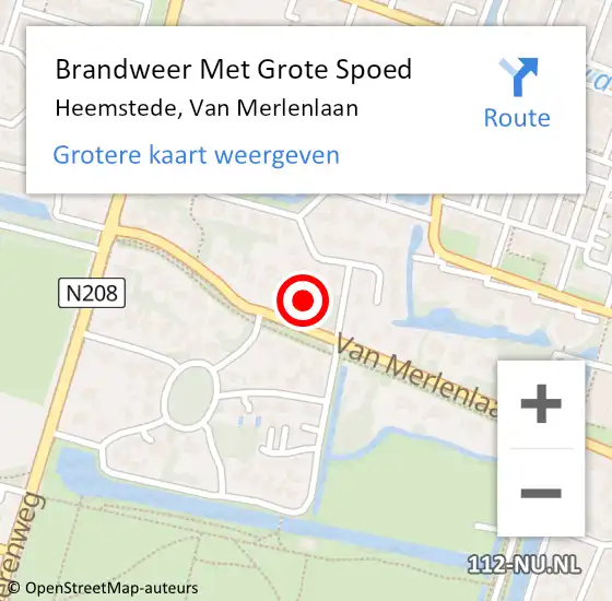 Locatie op kaart van de 112 melding: Brandweer Met Grote Spoed Naar Heemstede, Van Merlenlaan op 22 mei 2023 01:45