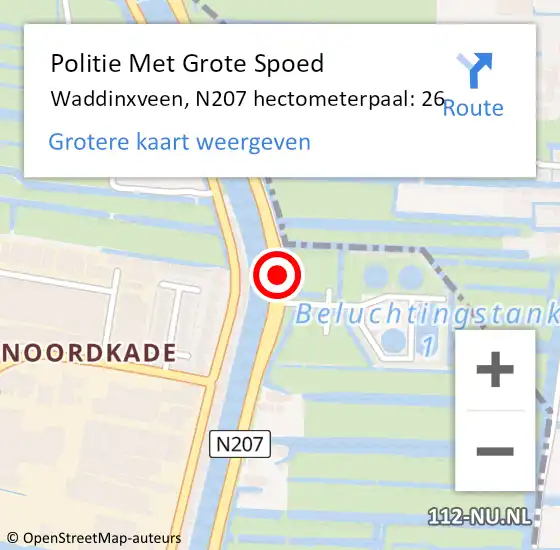 Locatie op kaart van de 112 melding: Politie Met Grote Spoed Naar Waddinxveen, N207 hectometerpaal: 26 op 22 mei 2023 01:47