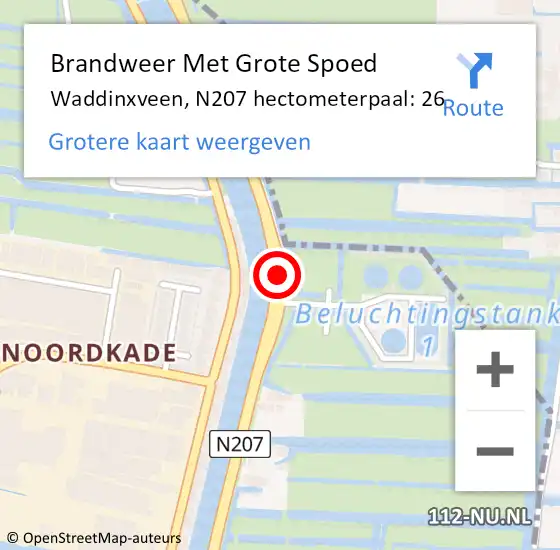 Locatie op kaart van de 112 melding: Brandweer Met Grote Spoed Naar Waddinxveen, N207 hectometerpaal: 26 op 22 mei 2023 01:48