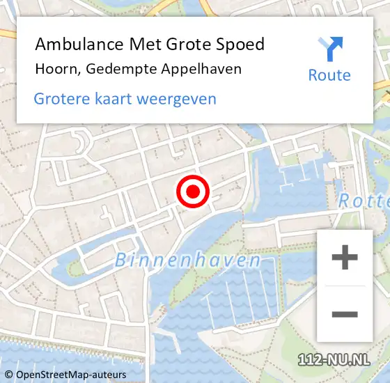 Locatie op kaart van de 112 melding: Ambulance Met Grote Spoed Naar Hoorn, Gedempte Appelhaven op 22 mei 2023 03:56