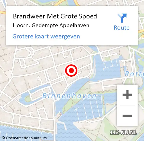 Locatie op kaart van de 112 melding: Brandweer Met Grote Spoed Naar Hoorn, Gedempte Appelhaven op 22 mei 2023 04:20