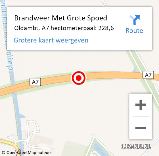 Locatie op kaart van de 112 melding: Brandweer Met Grote Spoed Naar Oldambt, A7 hectometerpaal: 228,6 op 22 mei 2023 04:58