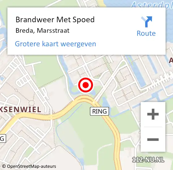 Locatie op kaart van de 112 melding: Brandweer Met Spoed Naar Breda, Marsstraat op 22 mei 2023 07:20