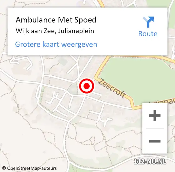 Locatie op kaart van de 112 melding: Ambulance Met Spoed Naar Wijk aan Zee, Julianaplein op 22 mei 2023 07:21