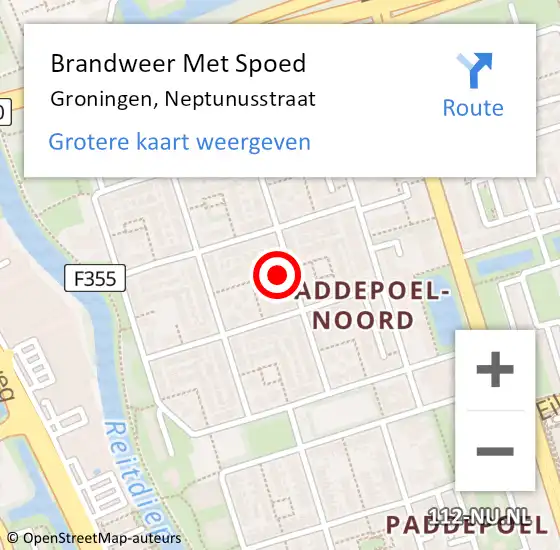 Locatie op kaart van de 112 melding: Brandweer Met Spoed Naar Groningen, Neptunusstraat op 22 mei 2023 08:37