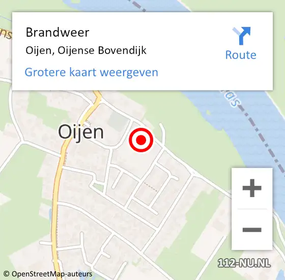 Locatie op kaart van de 112 melding: Brandweer Oijen, Oijense Bovendijk op 22 mei 2023 08:51